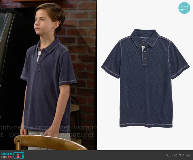 Johnston & Murphy Slub Polo in Navy worn by Connor Newman (Judah Mackey) on The Young and the Restless