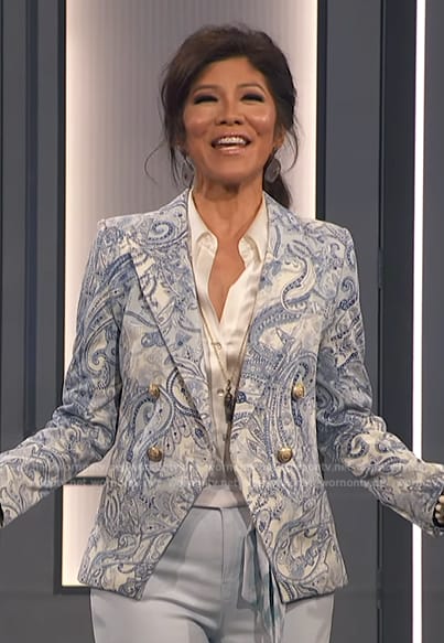 Julie's blue paisley print blazer on Big Brother