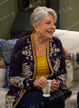 Julie’s navy embroidered jacket on Days of our Lives