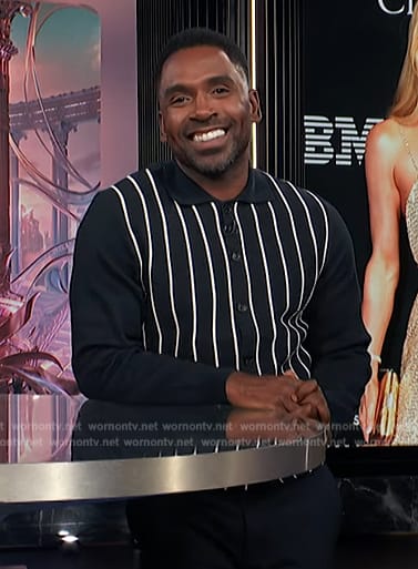 Justin's striped cardigan on E! News