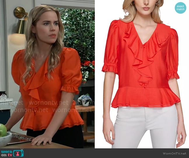 Karl Lagerfeld Paris Ruffled Blouse worn by Sasha Gilmore (Sofia Mattsson) on General Hospital