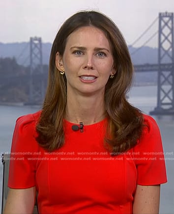 Kate Rooney’s red short sleeve dress on NBC News Daily