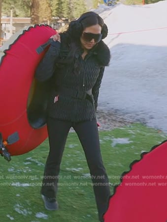 Katie's black zip front jacket on The Real Housewives of Orange County