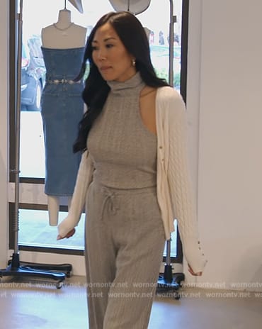 Katie's gray knit halter top and pants on The Real Housewives of Orange County