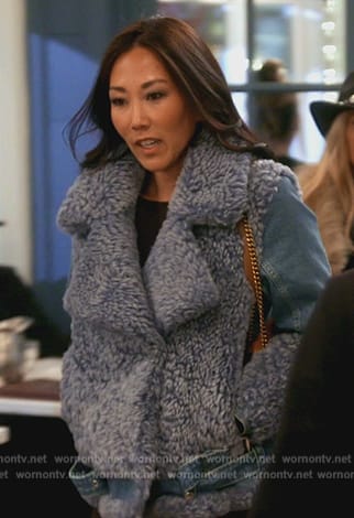 Katie's blue shearling jacket on The Real Housewives of Orange County