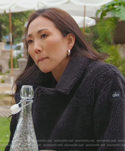 Katie's black sherpa coat on The Real Housewives of Orange County