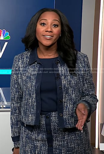 Kay Angrum's blue tweed jacket and skirt on NBC News Daily