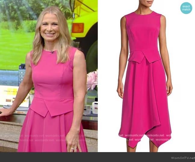 Kay Unger Stretch Sleeveless Asymmetrical Hem Flared Skirt Peplum Midi Dress worn by Wendy Bazilian on Live with Kelly and Mark