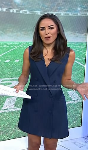 Kaylee's navy pinstripe sleeveless blazer dress on Today