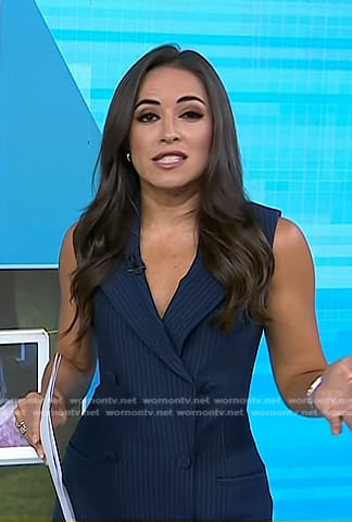 Kaylee's navy pinstripe sleeveless blazer dress on Today