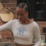 Keisha’s white Atlanta crop top on All American Homecoming