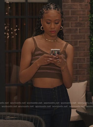 Keisha's brown stripe cropped top on All American Homecoming