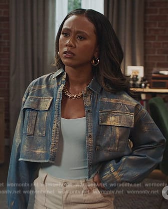 Keisha’s metallic cropped jacket on All American Homecoming