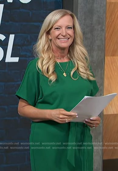 Alison Triessl's green tie waist dress on Access Hollywood