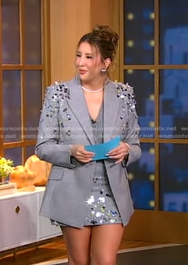 Kenzie Welch's grey embellished blazer and mini skirt on Good Morning America