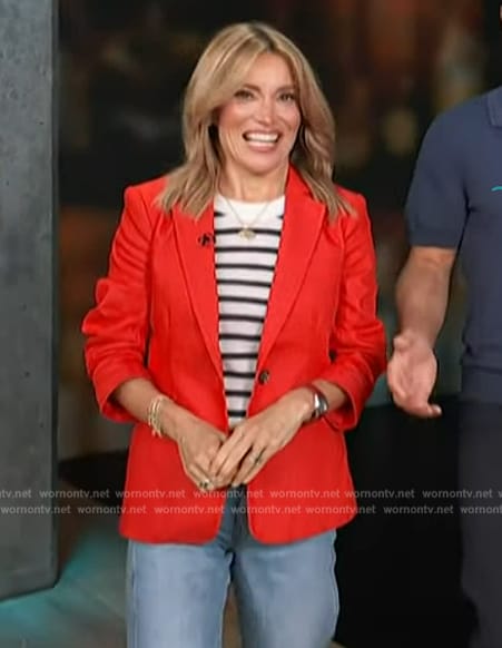 Kit's red ruched sleeve blazer on Access Hollywood