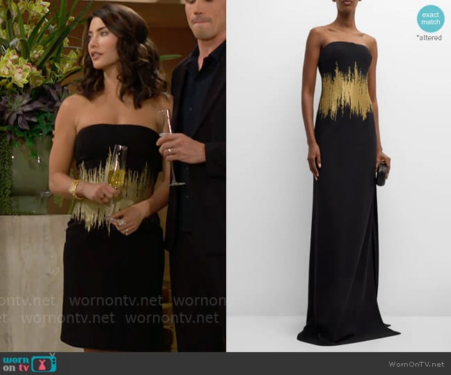 Kolston Metallic Embroidered Waist Strapless Cady Bustier Gown worn by Steffy Forrester (Jacqueline MacInnes Wood) on The Bold and the Beautiful