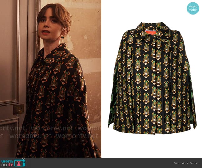 La DoubleJ Milano Mini Cape worn by Emily Cooper (Lily Collins) on Emily in Paris