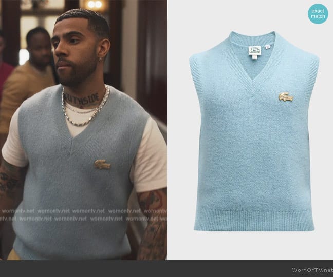 Lacoste x le FLEUR Men's Sweater Vest worn by Quentin (Vic Mensa) on Bel-Air