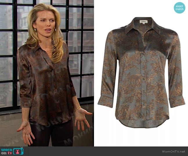 L'Agence Dani Safari-Printed Silk Blouse worn by Marine Greene (AnnaLynne McCord) on Days of our Lives