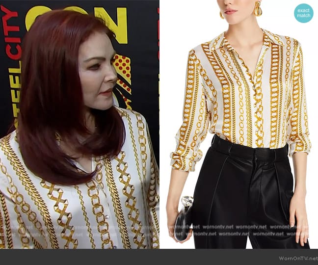 L'Agence Tyler Printed Silk Long Sleeve Shirt worn by Priscilla Presley on E! News