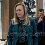 Laura’s green printed blouse and green blazer on General Hospital