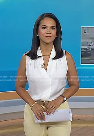 Laura's white sleeveless v-neck top on Today