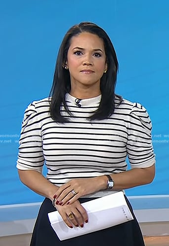 Laura Jarrett's white striped puff sleeve top on Today