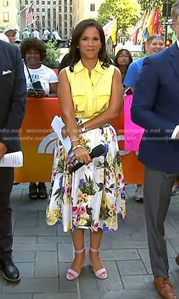 Laura's yellow sleeveless shirt and floral skirt on Today