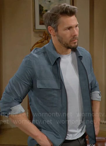 Liam's blue zip shirt on The Bold and the Beautiful