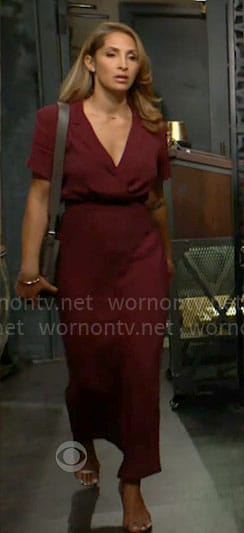 Lily's burgundy midi dress on The Young and the Restless