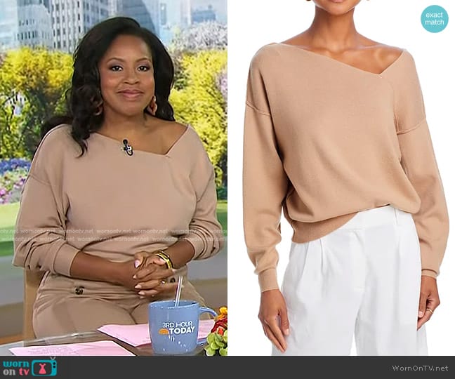 Line & Dot Favorite Geometric Neck Sweater in Taupe worn by Sheinelle Jones on Today