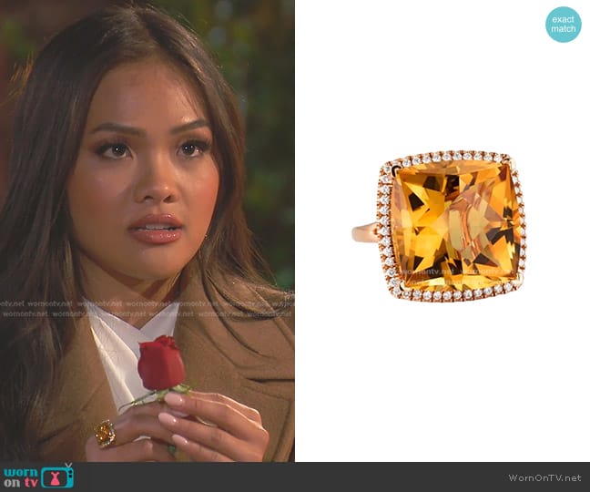 Lisa Nik 18K Rose Gold Citrine Statement Ring with Diamonds worn by Jenn Tran on The Bachelorette