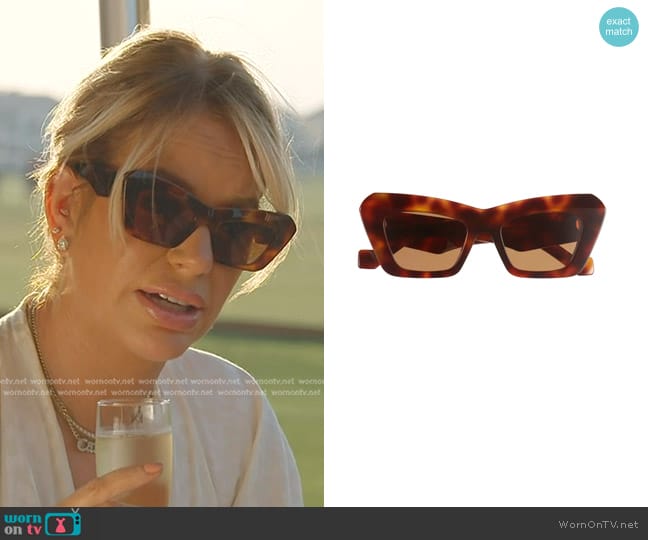 Loewe Anagram Cat Eye Sunglasses in Havana worn by Caroline Stanbury (Caroline Stanbury) on The Real Housewives of Dubai