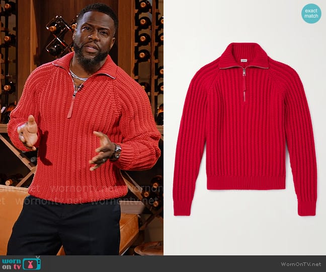 Kevin Hart’s red half-zip sweater on Hart to Heart