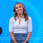 Lori’s blue polo top and denim wrap skirt on Good Morning America