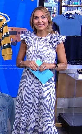 Lori’s white and blue animal print dress on Good Morning America