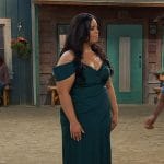 Lou’s teal satin maxi dress on Bunkd