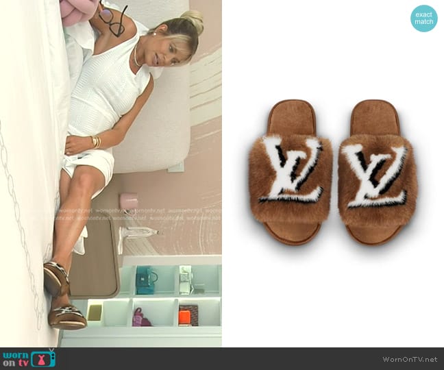 Louis Vuitton Mink Fur Homey Flat Mules worn by Caroline Stanbury (Caroline Stanbury) on The Real Housewives of Dubai