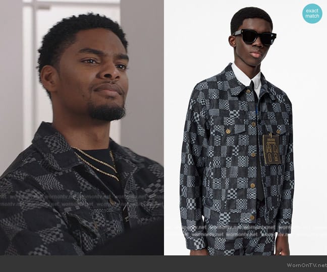 Louis Vuitton Distorted Damier Denim Jacket worn by JR (Sylvester Powell) on All American Homecoming