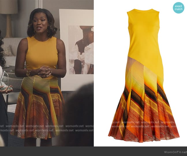 Louisa Ballou Day Pleated Cotton-Silk Midi Dress worn by Vivian Banks (Cassandra Freeman) on Bel-Air