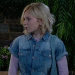 Lucy’s denim romper and pink striped top on The Young and the Restless