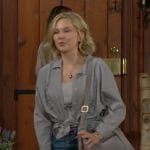 Lucy’s striped shirt and denim skirt on The Young and the Restless