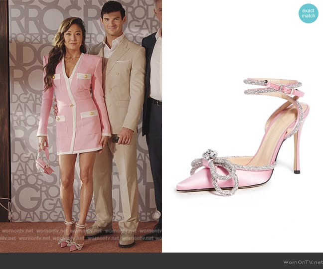 Mach & Mach Pink Double Bow 110 Heels worn by Mindy Chen (Ashley Park) on Emily in Paris