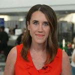 Maggie’s red ruffle front sleeveless top on Today