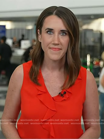 Maggie's red ruffle front sleeveless top on Today