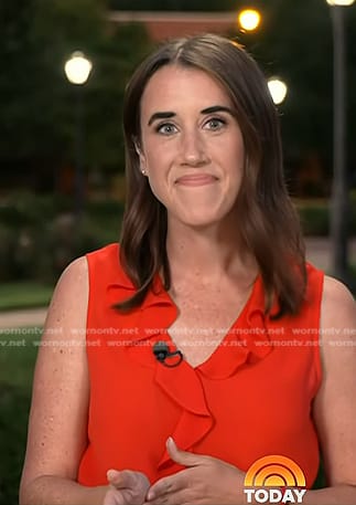 Maggie’s red ruffle front sleeveless top on Today