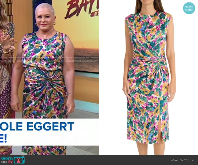 Maggy London Draped Midi Dress in Cream/ Jade worn by Nicole Eggert on Good Morning America