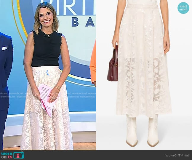 Maje Sequin Maxi Skirt in Beige worn by Savannah Guthrie on Today