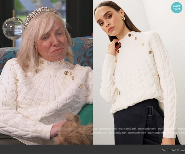 Maje Button Cable Knit Sweater worn by Margaret Josephs on The Real Housewives of New Jersey